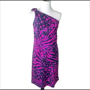 DKNY One Shoulder Animal Print Silk Dress